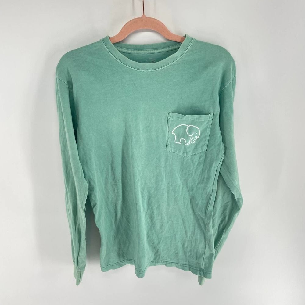 Ivory Ella Logo Back Teal orange crew neck Long Sleeve Shirt womens small - Picture 2 of 5